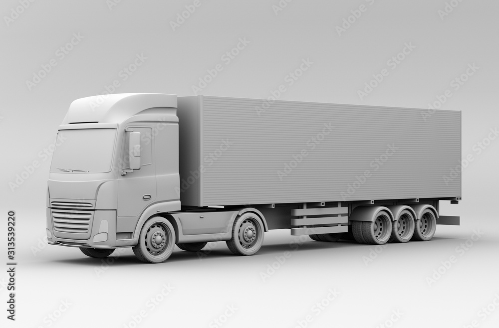Poster clay rendering of electric powered truck on gray background. 3d rendering image.