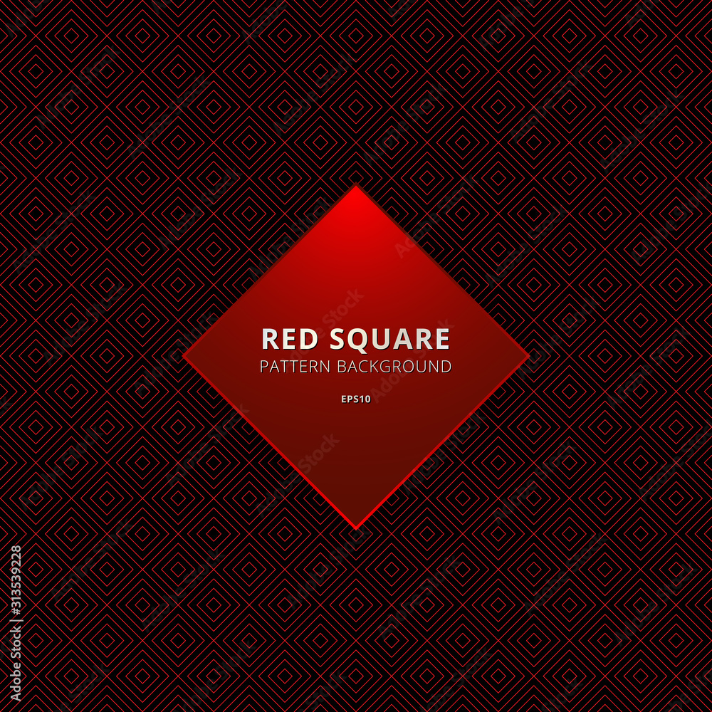 Poster abstract red square border seamless pattern on black background.