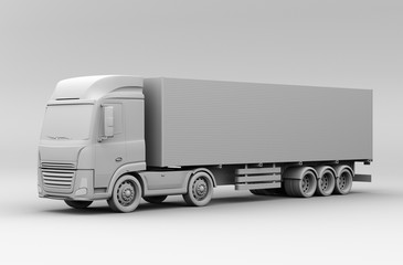 Clay rendering of electric powered truck on gray background. 3D rendering image.