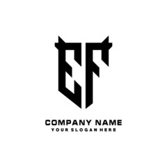 EF Initial letter Shield vector Logo Template Illustration Design, black and white color
