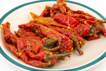 Indian Homemade Red Chilli Pickle Also Know as Mirchi Ka Achar, Loncha or Laal Mirch Ka Achar