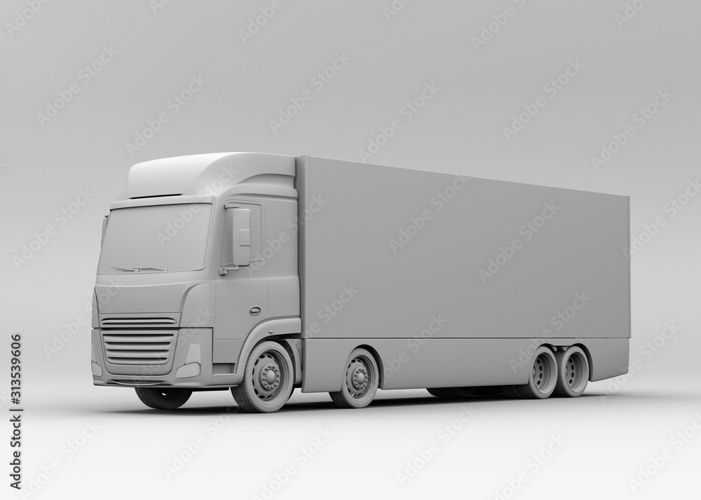 Aufkleber clay rendering of electric powered truck on gray background. 3d rendering image.
