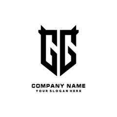 GG Initial letter Shield vector Logo Template Illustration Design, black and white color