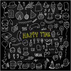 Set of Party Drawing illustration Hand drawn doodle Sketch line vector eps10