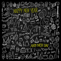 Set of Party Drawing illustration Hand drawn doodle Sketch line vector eps10