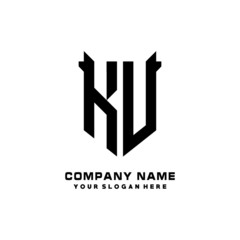 KU Initial letter Shield vector Logo Template Illustration Design, black and white color