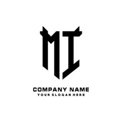 MI Initial letter Shield vector Logo Template Illustration Design, black and white color