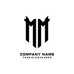 MM Initial letter Shield vector Logo Template Illustration Design, black and white color