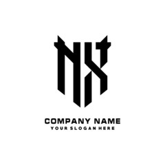 NX Initial letter Shield vector Logo Template Illustration Design, black and white color