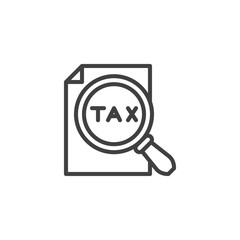 Tax search line icon. linear style sign for mobile concept and web design. Expense report tax outline vector icon. Symbol, logo illustration. Vector graphics