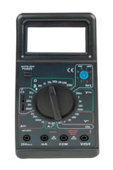 Close-up multimeter on a white background. White screen place for text.
