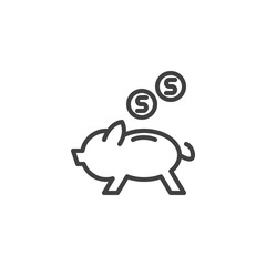 Piggy bank and dollar coin line icon. linear style sign for mobile concept and web design. Save money outline vector icon. Symbol, logo illustration. Vector graphics