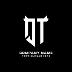 QT Initial letter Shield vector Logo Template Illustration Design, black and white color