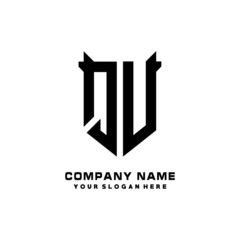 QU Initial letter Shield vector Logo Template Illustration Design, black and white color