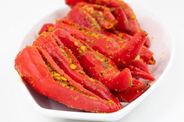Indian Homemade Red Chilli Pickle Also Know as Mirchi Ka Achar, Loncha or Laal Mirch Ka Achar