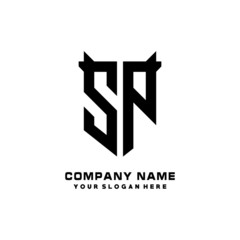 SP Initial letter Shield vector Logo Template Illustration Design, black and white color