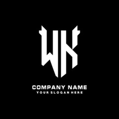 WK Initial letter Shield vector Logo Template Illustration Design, black and white color