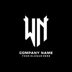 WN Initial letter Shield vector Logo Template Illustration Design, black and white color