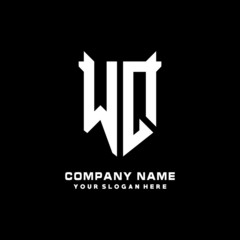 WQ Initial letter Shield vector Logo Template Illustration Design, black and white color
