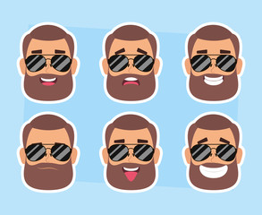 group of man faces with beard and sunglasses