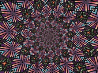 Colorful digital graphic kaleidoscope symmetry mandala style in laser light sunray trial pattern, Tie Dye , spiderweb art abstract background for art projects, banner, business,   card, 3D, template