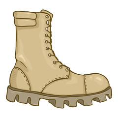 Fototapeta premium Vector Cartoon Beige Army Boots. Sand Color High Military Shoes.