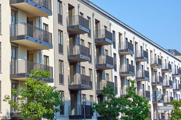 New apartment buildings with balconies seen in Berlin, Germany