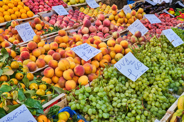 Peaches, grapes and other fruits for sale at  market