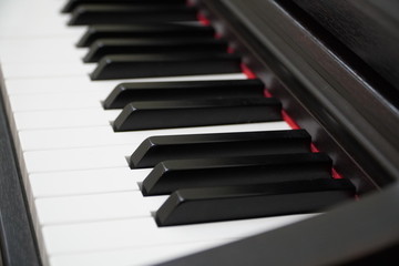 Electric piano keyboard background with close-up focus	