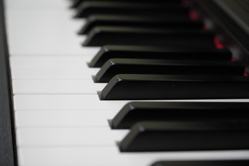 Electric piano keyboard background with close-up focus	
