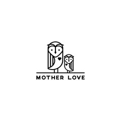 Obraz premium Mother love logo template, owl line art logo vector