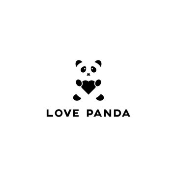 love panda image vector, negative space love panda logo inspiration