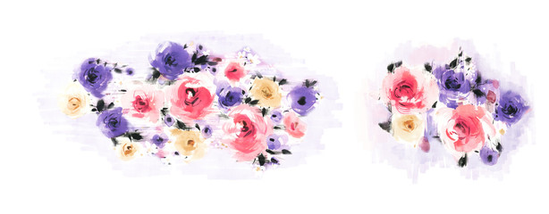 Flowers watercolor illustration.Manual composition.Big Set watercolor elements.