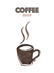 Coffee logo design with modern concept. Icon coffee cup on white background. Coffee cafe logo. Watercolor illustration.