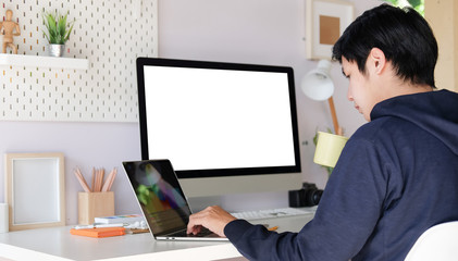 Mock up Copy Space Blank Screen Concept Business Working on Laptop. 