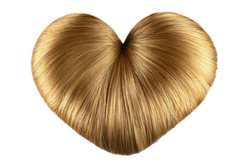 Brown hair in shape of heart on white, isolated. Doughnut bun