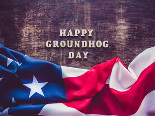 Groundhog Day Background. Close-up, top view, isolated. Congratulations for friends, loved ones, relatives and colleagues