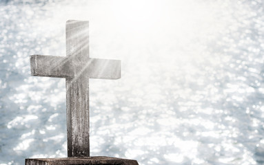 Crucifixion, the crucifixion of Jesus Christ has a blurred white background.