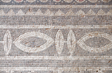Geometric mosaics of frame in House of Aion. Paphos Archaeological Park. Cyprus