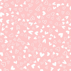 Seamless pattern with white hearts on purple background. Vector.
