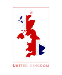 United Kingdom Logo. Map of United Kingdom with country name and flag. Creative vector illustration.