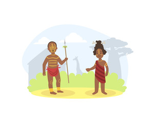 African Family Couple, Young Man and Woman in Traditional National Clothes Vector illustration