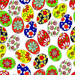 Easter pattern of colored eggs. Stock illustration. Isolated white.
