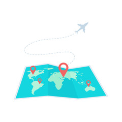 world map with pins for travel and navigation vector design