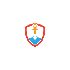 Shield Guard Safe Rocket Spaceship Logo Emblem