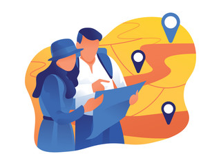  a pair of tourists reading a map