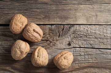 Walnuts on a wooden board