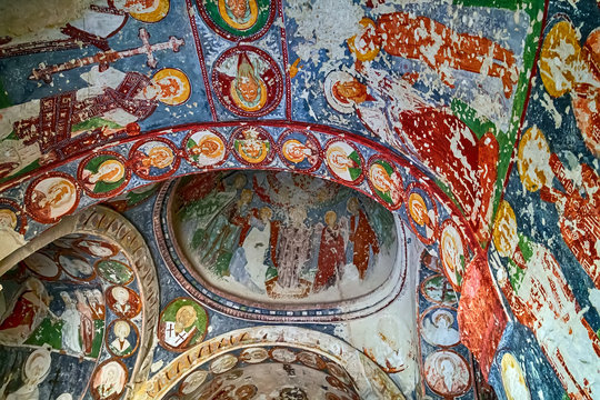 ancient frescoes Bible scenes interior