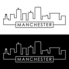 Manchester, New Hampshire skyline. Linear style. Editable vector file.