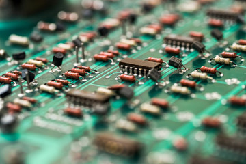 Close Up of green electronic circuit board